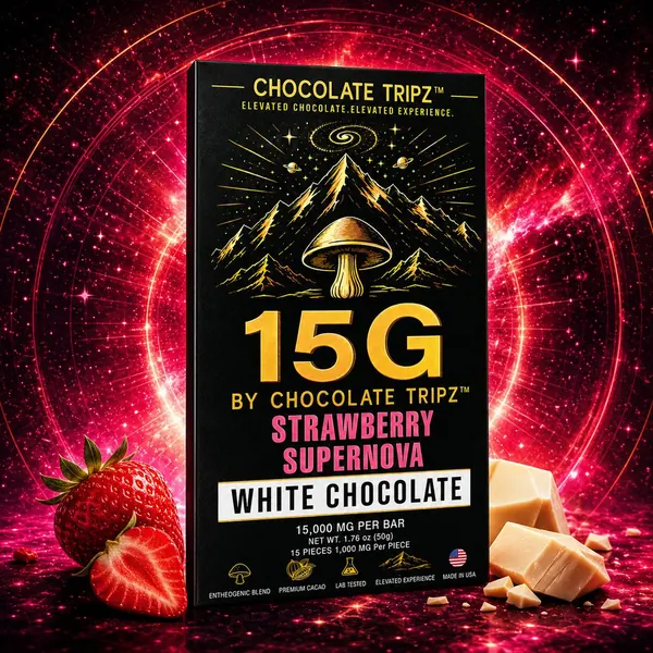 15G by Chocolate Tripz Strawberry Supernova, white chocolate.