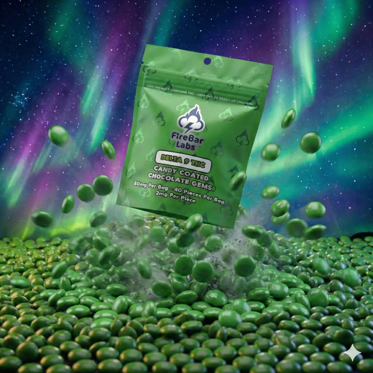 FireBar Labs candy-coated chocolate gems bag.