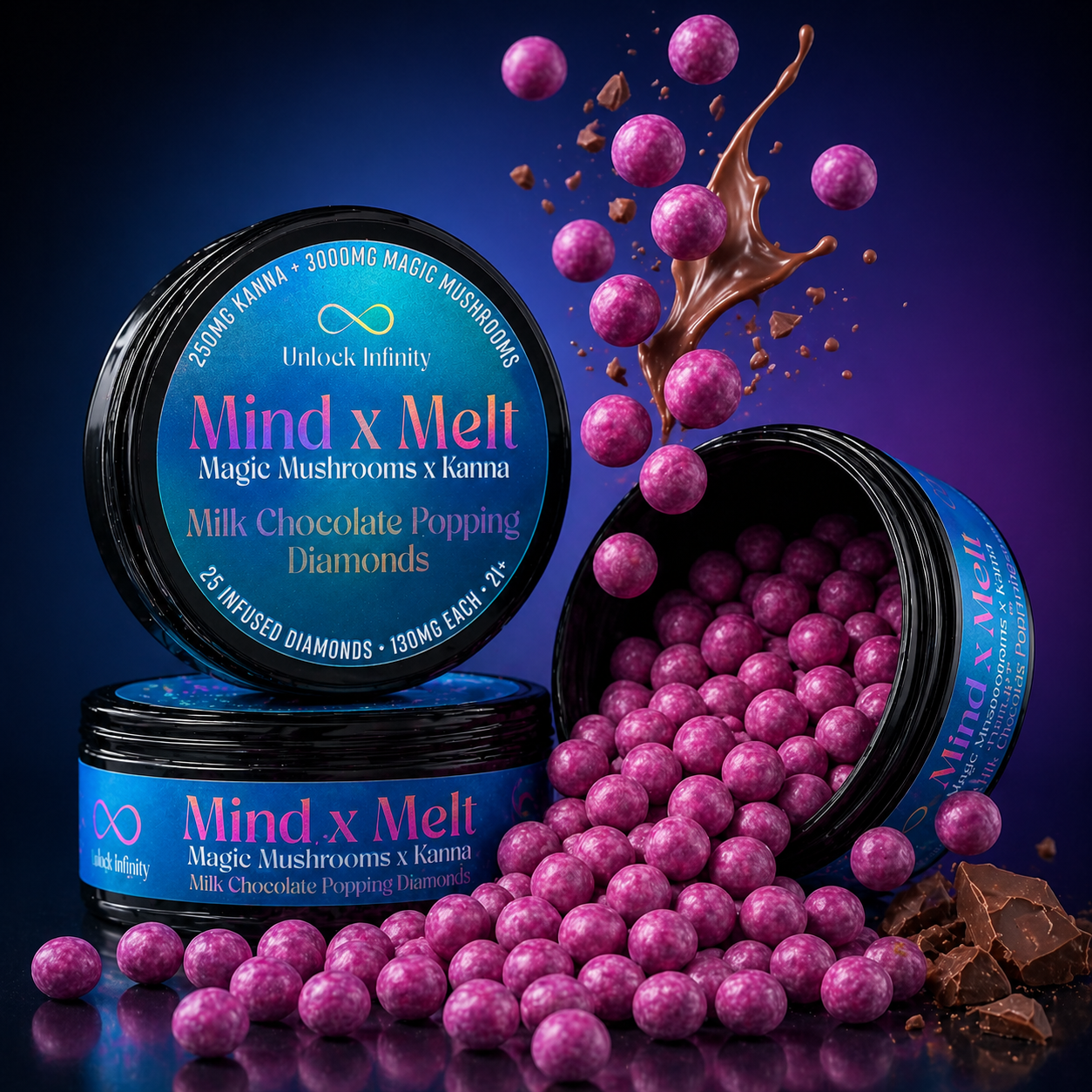 Mind × Melt Popping Diamond — chocolate splash hero
